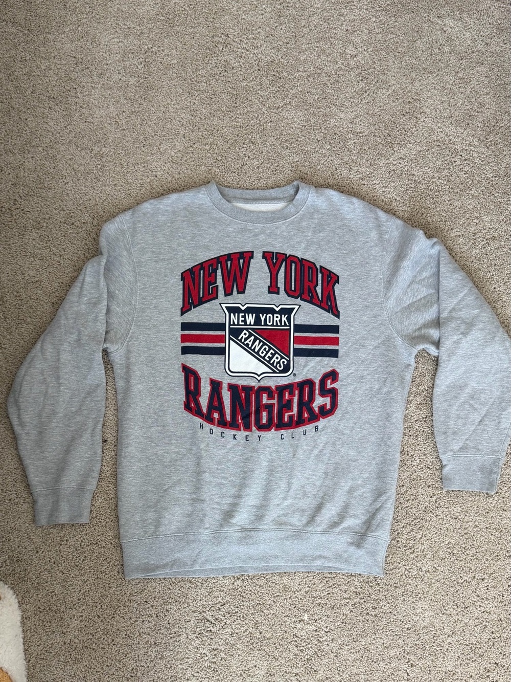 NHL New York Rangers Gray Crewneck with Red & Navy Logo
